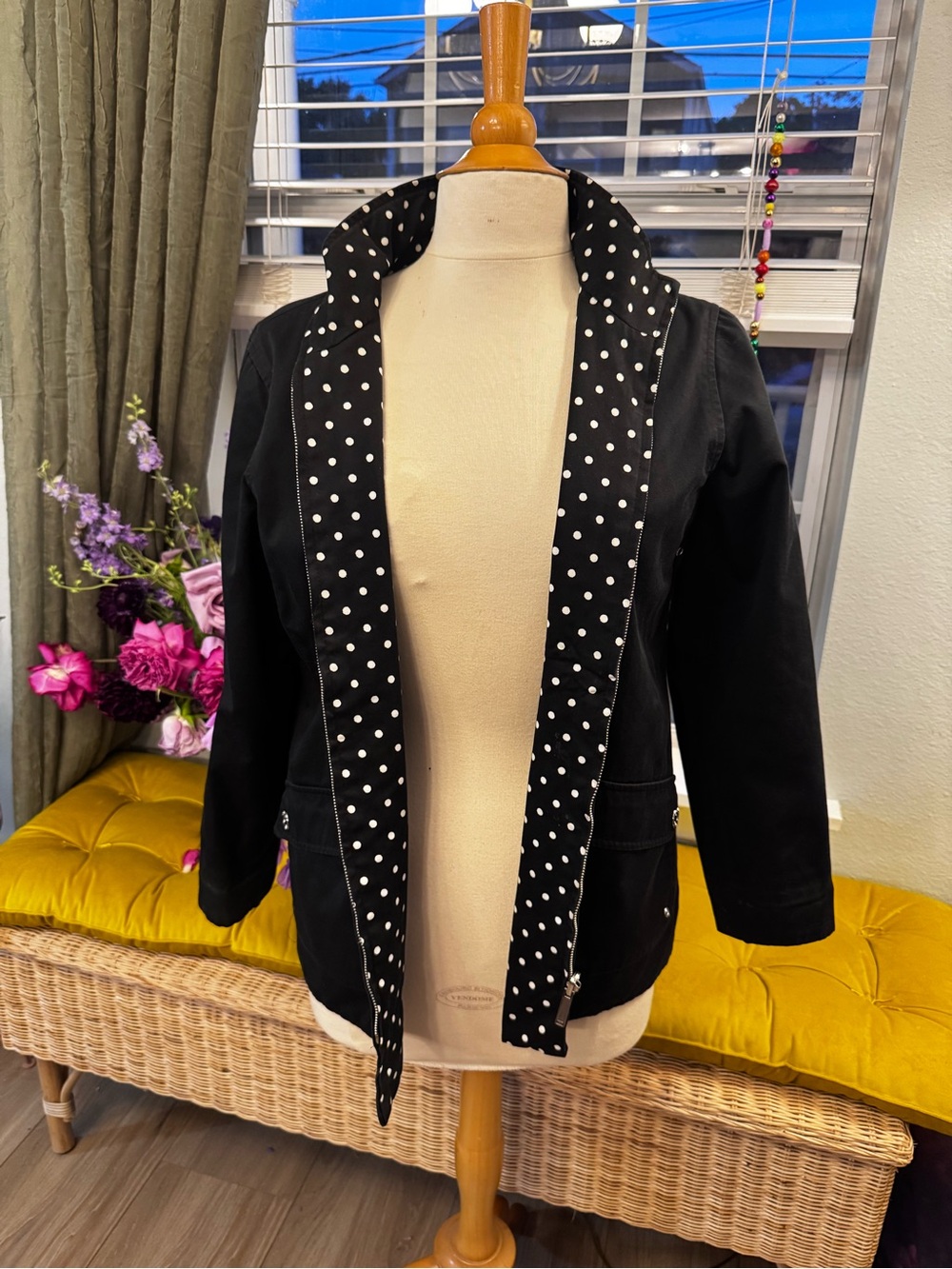 Jones New York Reversible Black Jacket with Polka Dot Trim